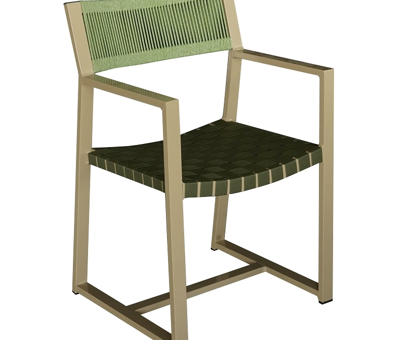 Armchair Linea R, Alum, Green Straps & Cord