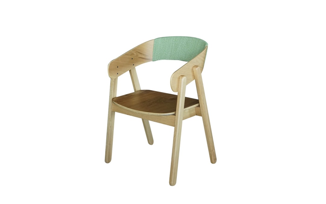 Armchair Agathe, Oak Wood, Wooden Back and Cord